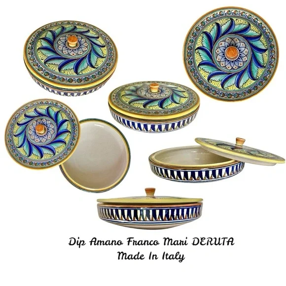 Stunning Vintage Signed Franco Mari DERUTA Bowl w/Matching Lid Made In Italy - Picture 10 of 12